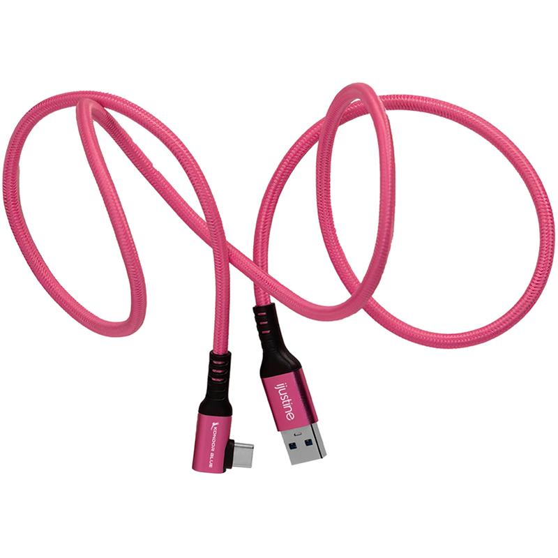 Kondor Blue iJustine Pink USB A to USB C 3.0 Right Angle High Speed Data and Charging Cable 3A 60W 5Gb/s